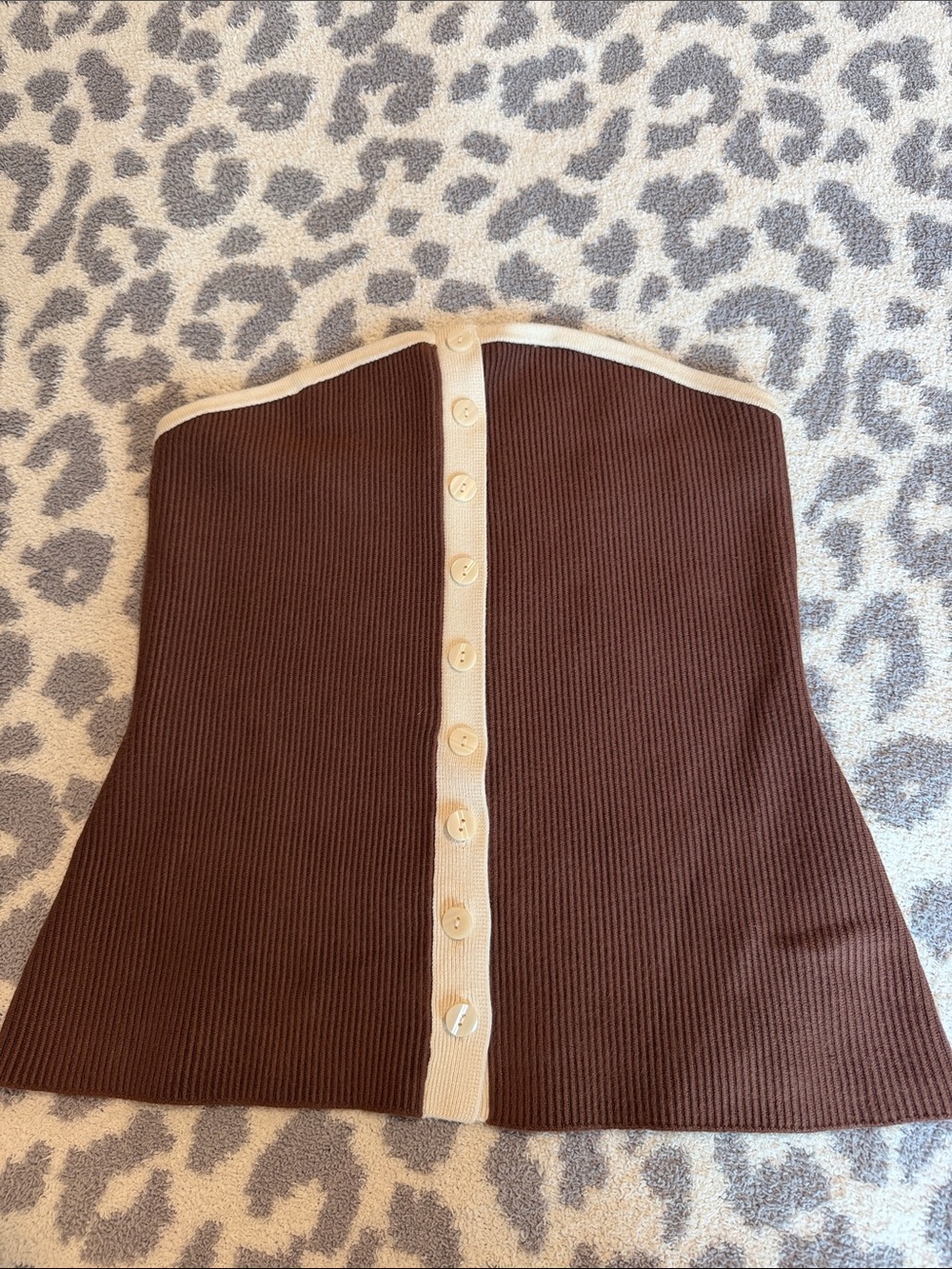 Abercrombie & Fitch Brown Strapless Ribbed Button-Front Top with Cream Trim